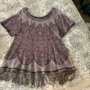 Free People Fringe Knit Wool Blend Boho Top